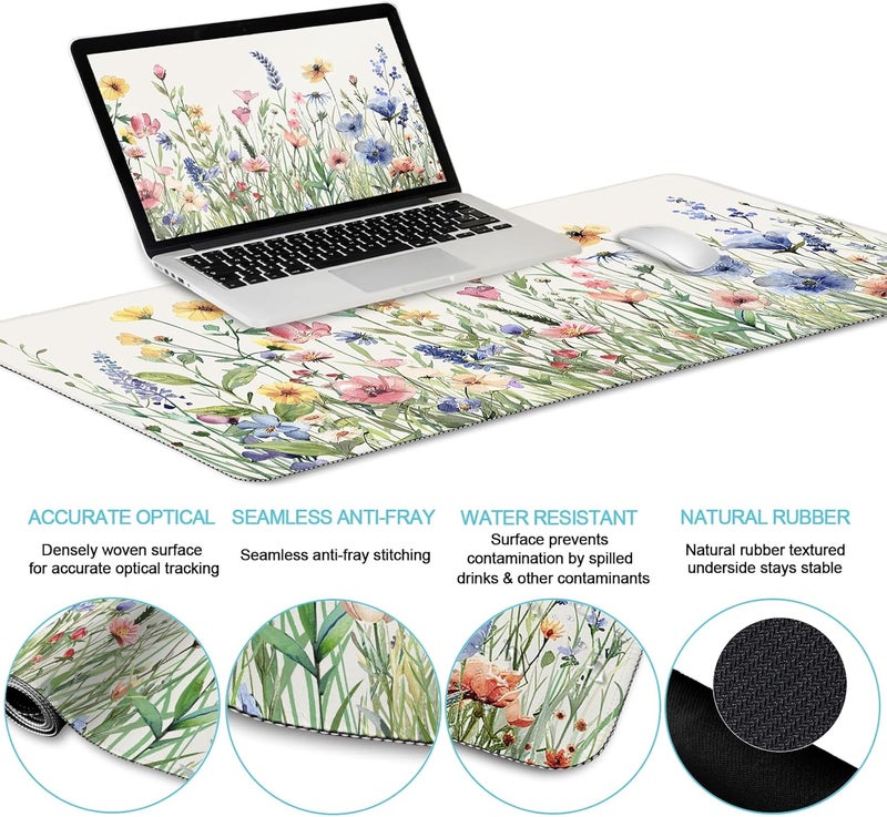 LIMKRIAN Flower Mouse Pad Set Large Desk Matt for Desktop, Ergonomic Mouse Pad with Wrist Rest, Gaming Wrist Support Keyboard Mat Cup Coaster Set Cute Office Desk Decor Accessories - Image 3